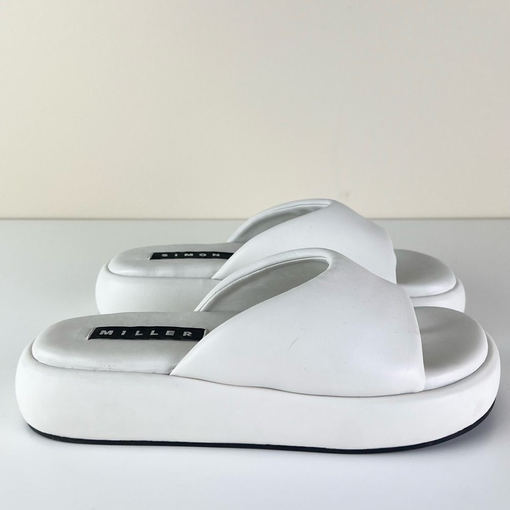NEW SIMON MILLER IVORY PLATFORM SLIDE SANDALS - Picture 3 of 11